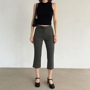 Vintage Y2K Anchor Blue Gray Plaid Flare Pants Size 7 USA Pedal Pushers Trousers